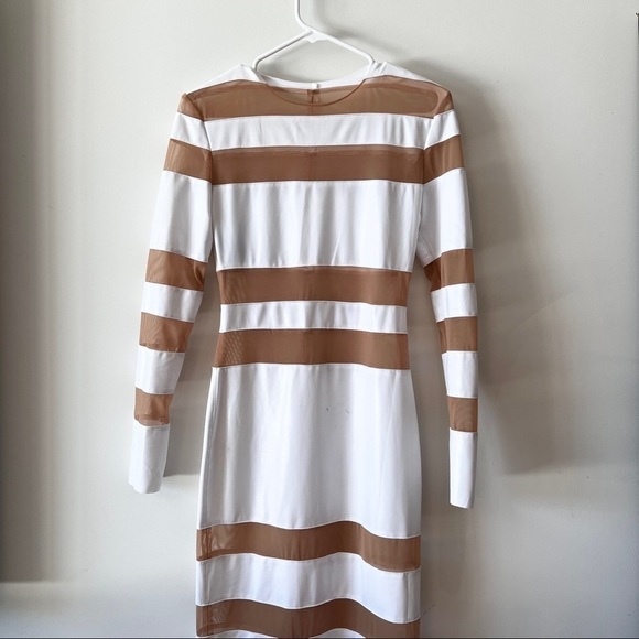 NORMA KAMALI Splice Striped Sheer Knit Midi Dress In White Long Sleeves Size S - Picture 2 of 11